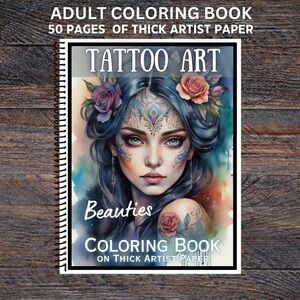 Tattoo Art Beauties - Spiral Bound Adult Coloring Book - Thick Artist Pape…